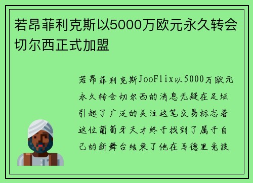 若昂菲利克斯以5000万欧元永久转会切尔西正式加盟 若昂菲利克斯以5000万欧元永久转会切尔西正式加盟